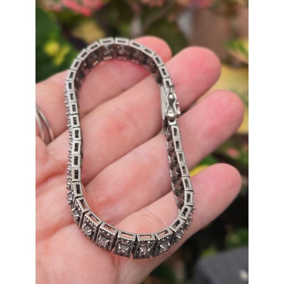 Vintage Sterling Silver Marcasite & Clear Crystal Choker Necklace & Bracelet Set - Picture 4 of 10